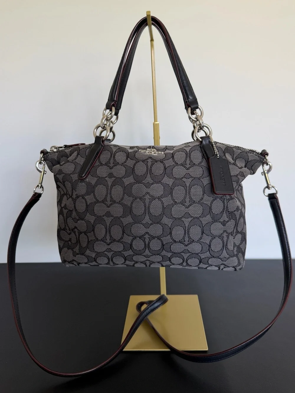 Coach F36625 Signature Gray Black Satchel Crossbody Shoulder Bag
